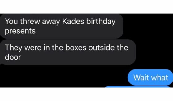Text message between Jarrod and his wife about son's gifts.