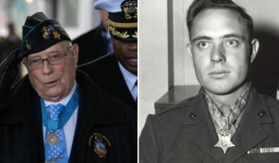 Side-by-side pictures of Hershel "Woody" Williams, older and younger.