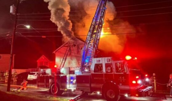Burning apartment building in Pittsburg, Pennsylvania.