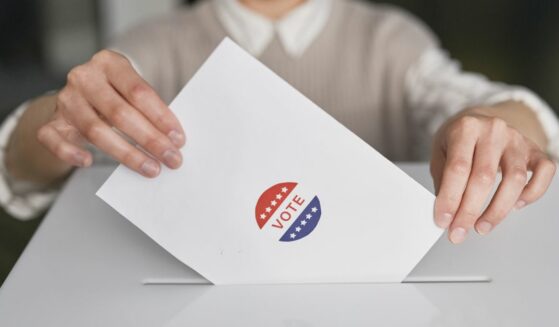 Person putting a ballot in the box