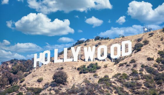 Hollywood sign in Los Angeles on blue sky