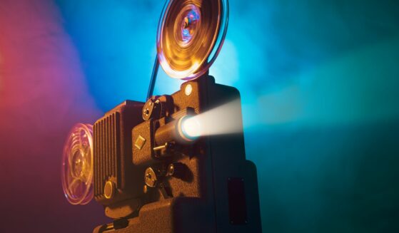 Vintage film projector and film screening